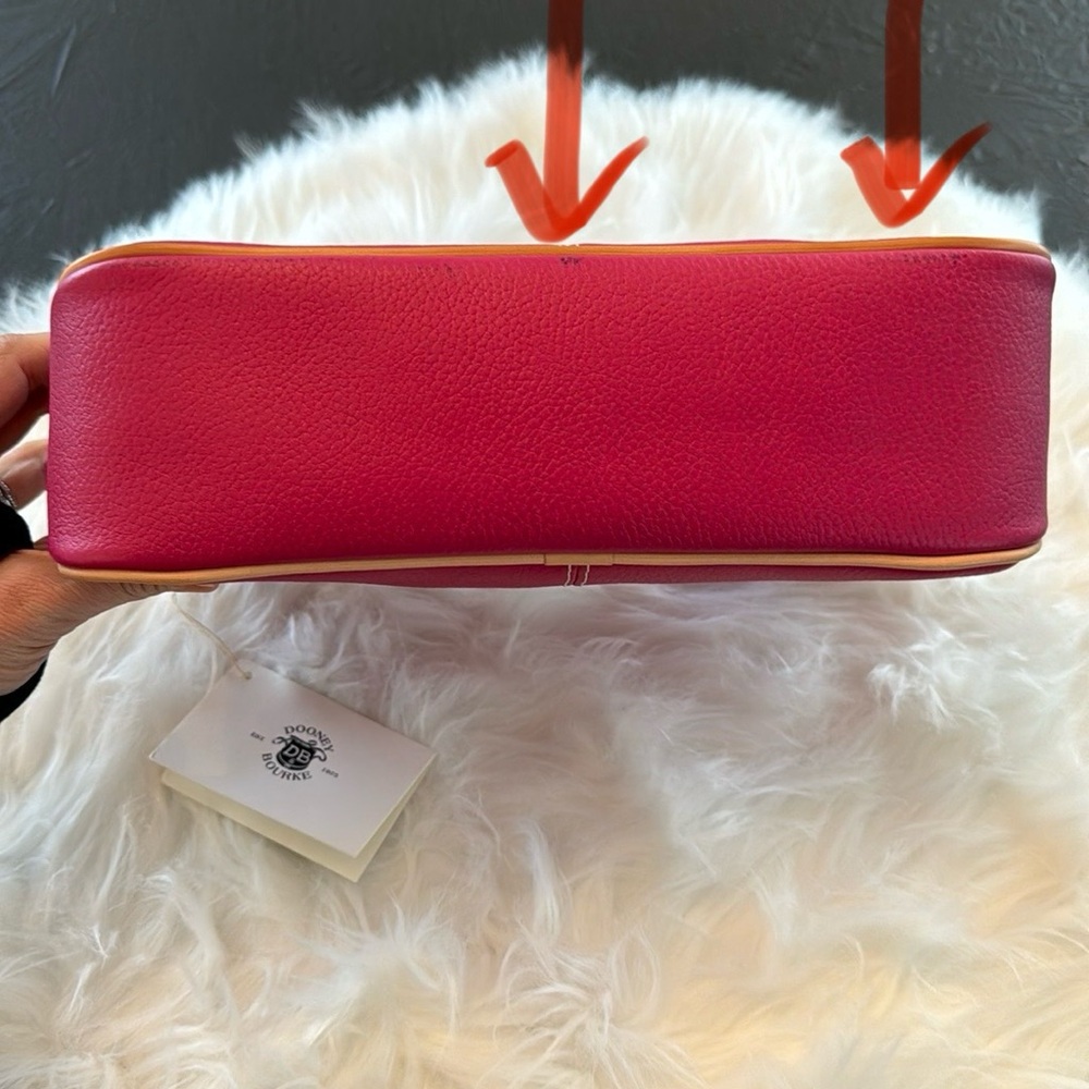 NWT Dooney & Bourke Small O-Ring Slouch Bag Fuchsia and Tan Leather - Picture 13 of 16